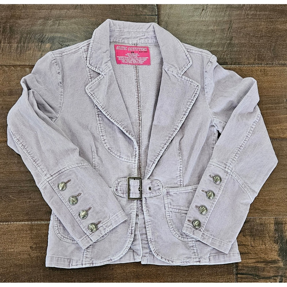 Y2K Military Chic Size XS Whimsigoth Corduroy Blazer Lavander Buckle Front